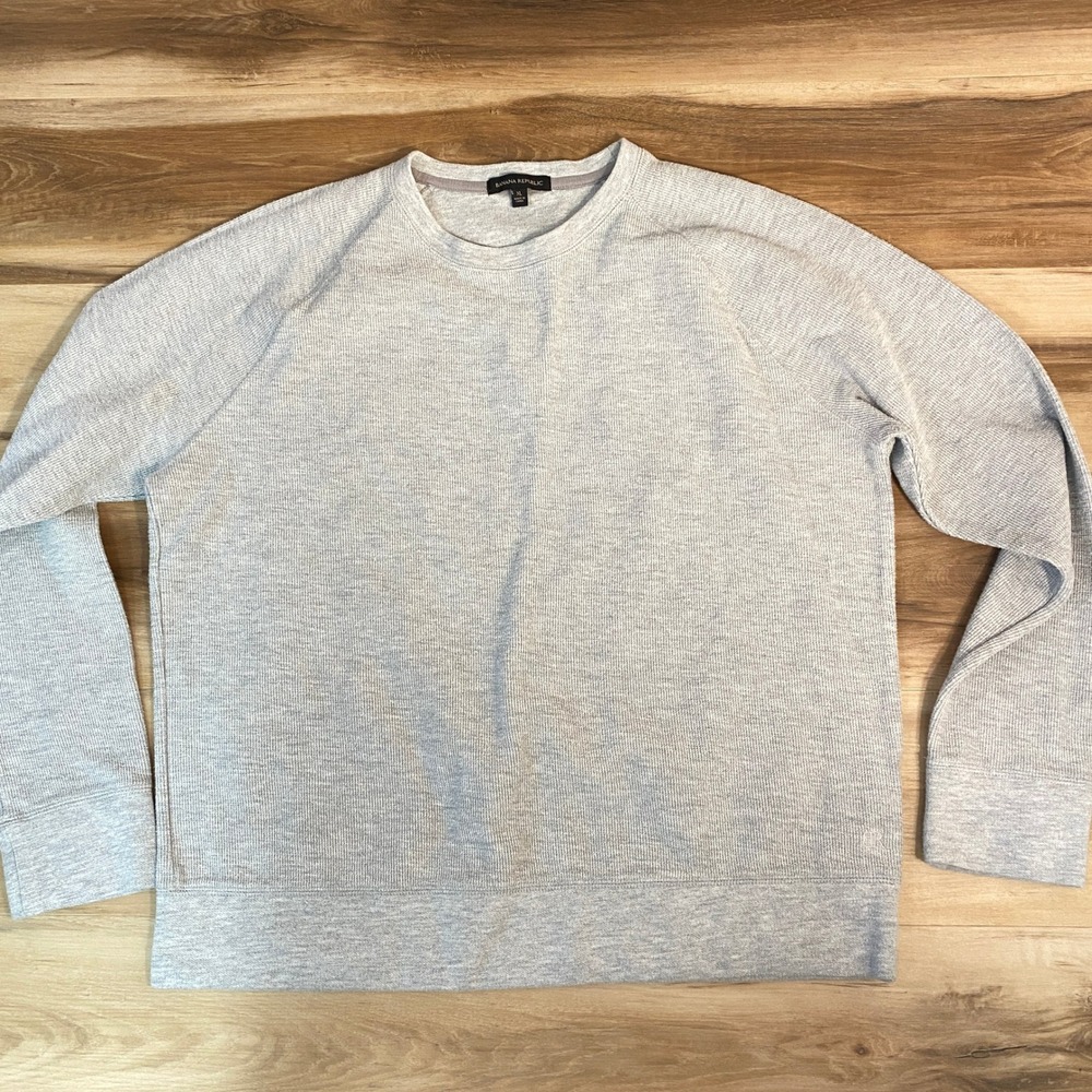 Banana Republic Mens XL Waffle Knit Sweatshirt Grey Raglan Thermal Lightweight
